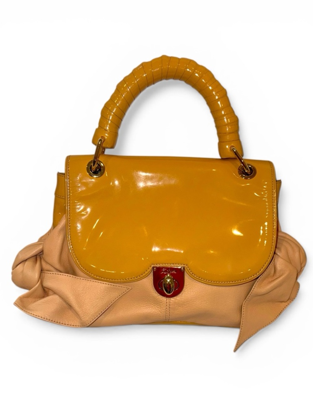 Z Spoke by Zac Posen Patent & Leather Top Handle Satchel in Mustard/Peach